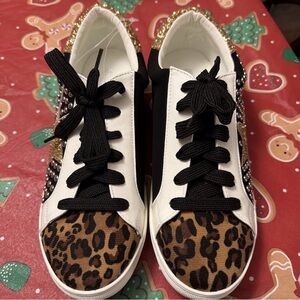 Leopard Print and Black Women's Sneakers